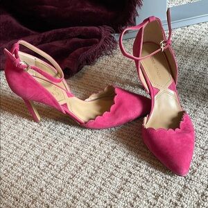 Pink Suede Heels with Scalloped Edge